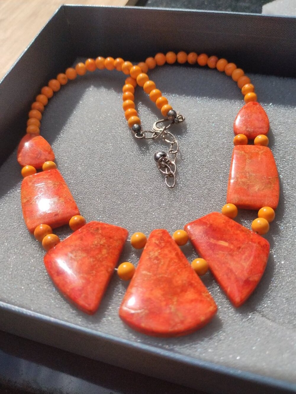 Jay King DTR orange Coral Statement necklace 925 Sterling Silver